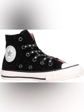 Converse Kids Black Glitter High Top Sneakers with Pink Lining